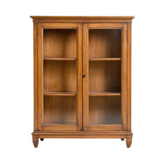 Wooden cabinet with glass doors, spacious interior for storage, elegant design.