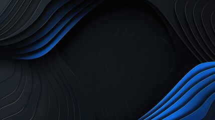 Sleek Blue curves and lines on a dark background. Geometric pattern for banner template with white space in the center for text. Minimalist wallpaper with copy space.