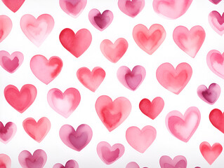 Seamless Watercolor Heart Pattern in Soft Pink and Red Shades