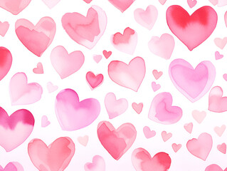 Seamless Watercolor Heart Pattern in Soft Pink and Red Shades