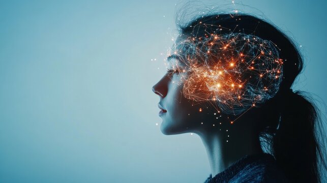 Women's mental health. The concept of the nervous system of the brain. Thought process and psychology. Brain fog, post-covid syndrome, brain aging isolated with white highlights, png