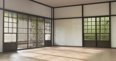 Muji style Empty room minimal with wood panels wall background