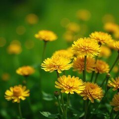 Naklejka premium A profusion of sunny yellow mimosa flowers against a green backdrop , flowering, isolated