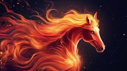 Red fire horse, symbol of the 2026 Chinese New Year, Year of the Horse, New year 2026, animal of the year, Chinese zodiac, fantasy horse, horse illustration