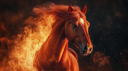 Red fire horse, symbol of the 2026 Chinese New Year, Year of the Horse, New year 2026, animal of the year, Chinese zodiac, fantasy horse, horse illustration