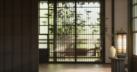 Muji style Empty room minimal with wood panels wall background