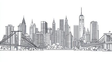 Naklejka premium NYC skyline sketch, bridges, cityscape, Manhattan background, design