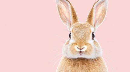 Obraz premium Cute bunny on pink background, Easter concept