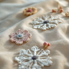 Delicate Floral Spring Embroidery Designs on Soft Fabric