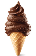 An ultra-realistic vector illustration of a single ice cream cone with two perfect spirals of chocolate soft-serve, isolated on a white background, high resolution, high quality, high detail, 
