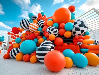 Vibrant and imaginative carnival style props and with color and creativity whimsical and playful yet with an air of sophistication evoking a sense of festive wonder and visually striking engagement