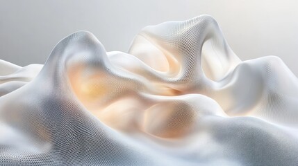 Abstract flowing white mesh fabric with light.