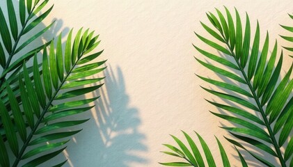 Abstract green palm leaves, textured glass reeds background, scene, home decor, backdrop