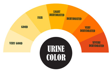 Urine color chart level sign symbol collection set on white background. Urine color scale dehydration check medical diagnostic infographic. pee health indicator hydration test. Vector illustration 