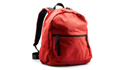 Modern red leather backpack in school for children and beautiful background