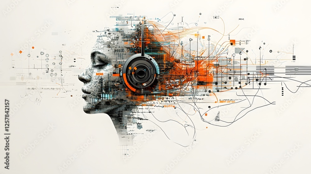 Fototapete futuristic abstract visual representation of music soundwaves and featuring a dynamic colorful and h