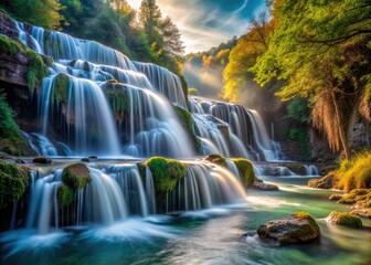 Cascading water, a Piedmont waterfall portrait. Rittana's serene beauty, Italy.