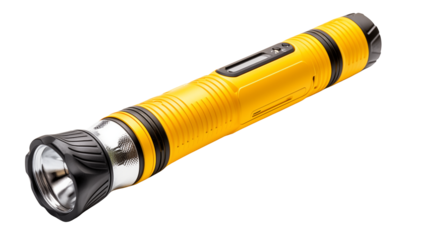 A vibrant yellow flashlight casts a bright, focused beam in a studio shot, suggesting versatility. The sleek, ergonomic design implies power, reliability, and exploration