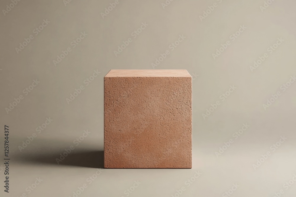 Poster simple textured terracotta colored cube on a muted background