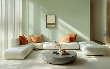 Modern sectional sofa in sunlit living room