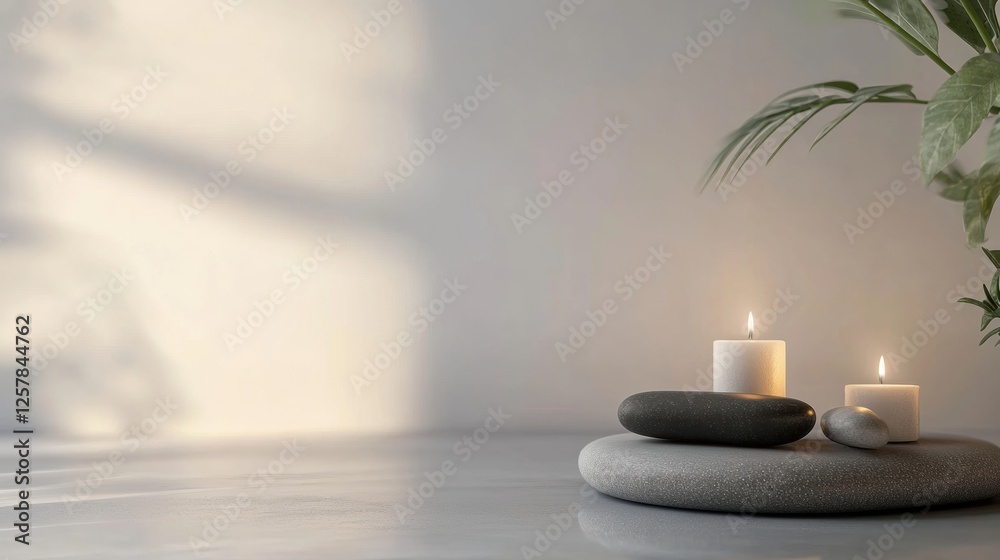 Leinwandbilder relaxing spa environment with smooth stones and flickering candles creating a tranquil atmosphere fo