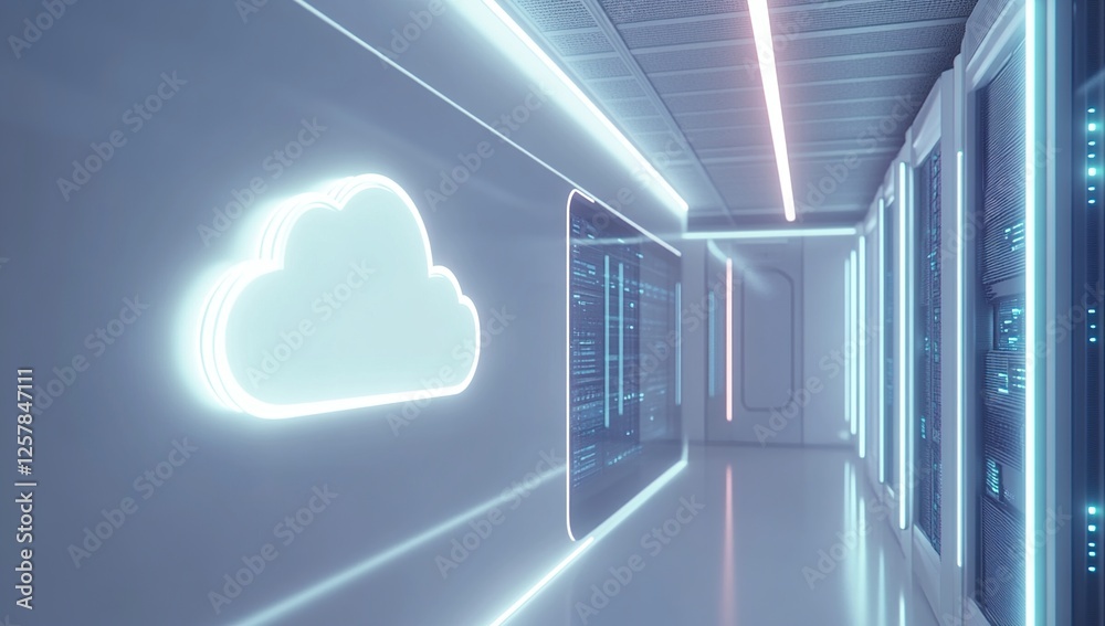 Poster exploring the futuristic cloud server data center: a journey into the digital realm of computing inf
