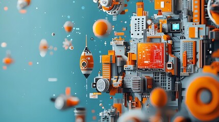 Obraz premium Futuristic Layered Paper Cut City with Digital Screens and Holograms An abstract and creative depicting a futuristic urban landscape with layered paper cut architectural elements digital screens