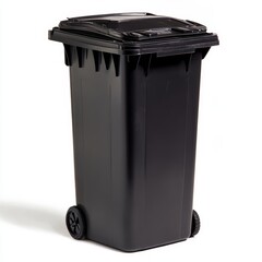 garbage can standing alone against a white background, symbolizing waste management, cleanliness, and environmental responsibility.