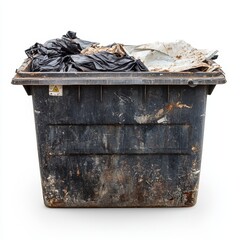garbage can standing alone against a white background, symbolizing waste management, cleanliness, and environmental responsibility.