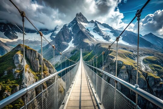Minimalist mountain vista, Glacier 3000 suspension bridge.