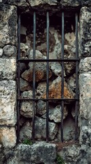 Ancient Stone Wall with Iron Bars - A Timeless Fortress