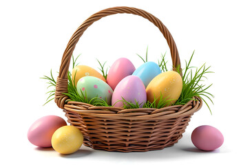 easter eggs in a basket on white, multi-colored Easter eggs in a basket on a white background	