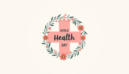 Floral medical cross illustration with text, wellness concept