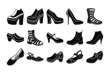 Black and White Women's Shoes Collection Vector Illustration for Fashion and Design Free Download