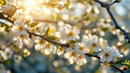 Obraz premium Vibrant flowers blooming in sunlight, capturing the beauty of spring Perfect for nature and floral concepts