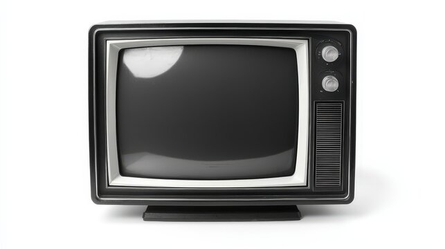 Vintage television set with black screen, evoking nostalgia for classic broadcast media. Ideal for retro themes, media studies, or historical content.