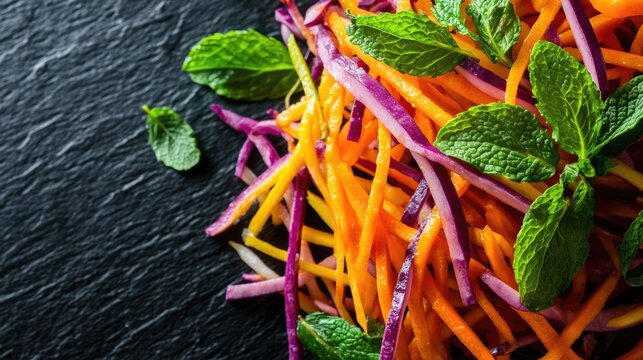 Mixed vegetable salad with fresh mint leaves.