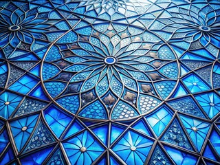 Silver lines on blue stained glass, Rule of Thirds AI art.