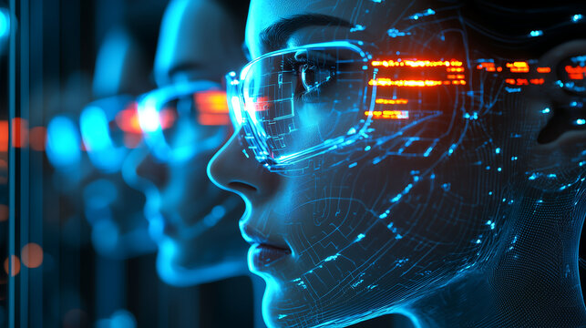 Futuristic AR Glasses Trio with Digital Overlays Advanced Augmented Reality Tech