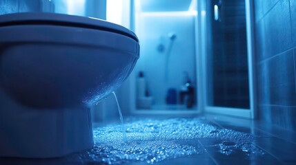 plumber unclogging blocked toilet with hydro jetting at home bathroom. sewer cleaning service