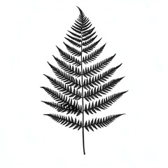 Minimalistic black fern leaf silhouette on white background showcasing natural symmetry and botanical elegance