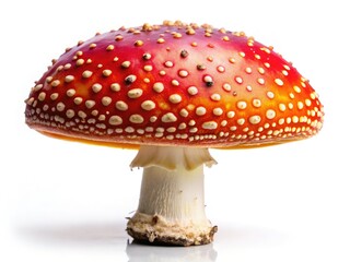 Obraz premium High-depth-of-field photography showcases a single, edible wild mushroom, its delicate features sharply defined against a pure white background.