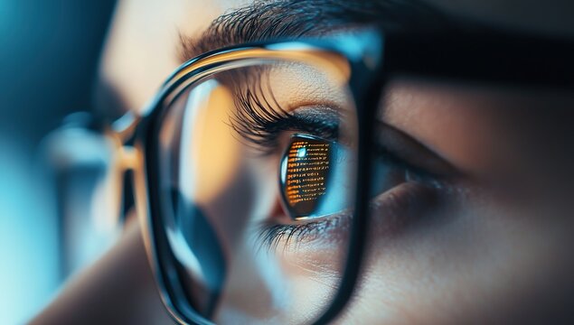 Eyes Reflecting Code: A Programmer's Intense Focus on Software Development and Problem-Solving