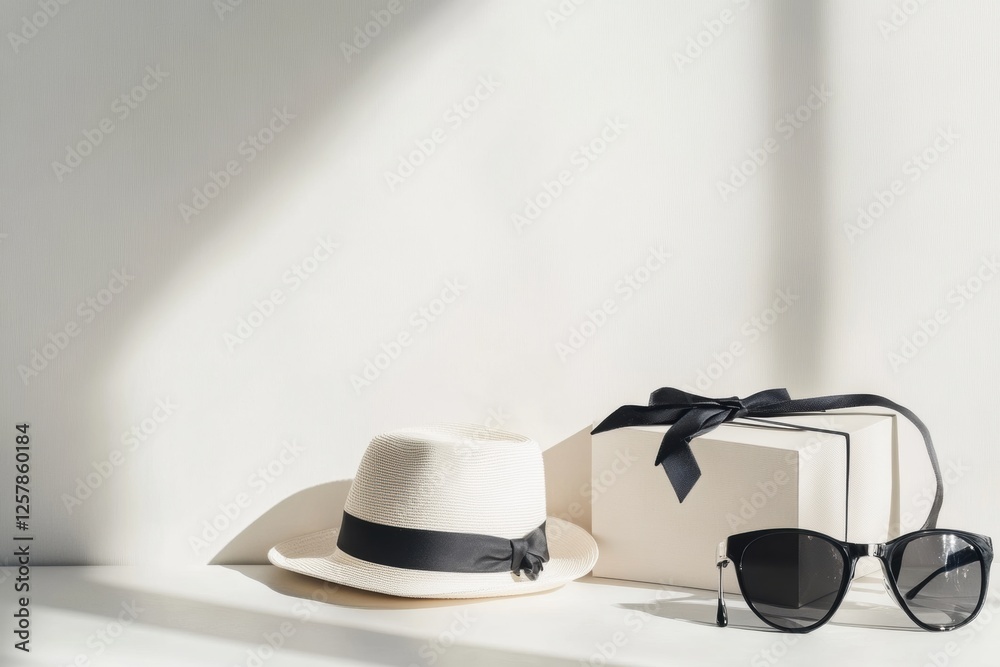 Leinwandbilder Stylish accessories arranged neatly with minimalist background for elegant presentation and design inspiration. Generative AI