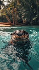 Fototapeta premium Enchanted Otter in a Lush Tropical River