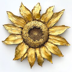 Golden Sunflower: A mesmerizing, abstract art piece featuring a large, golden sunflower with...