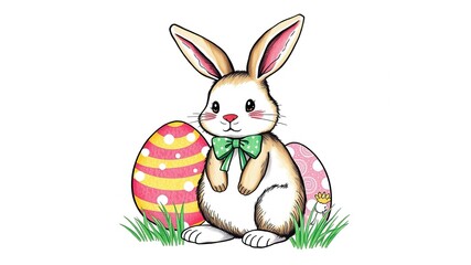 Fototapeta premium Whimsical Easter Illustration on Polka Dot Canvas
