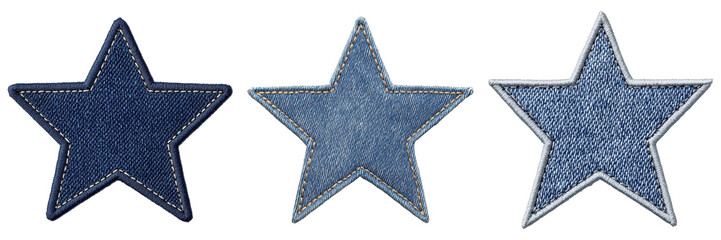 Three Denim Blue Stars On Transparent Background