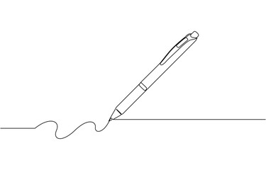 Fototapeta premium Continuous one line drawing writing pen isolated minimalist linear illustration, Continuous one line drawing of vintage pen. Vintage pen line art vector.