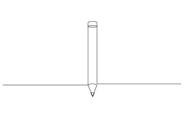 Single one line drawing wooden pencil for writing on paper book., Pencil business icon. Continuous thin line drawing vector illustration.